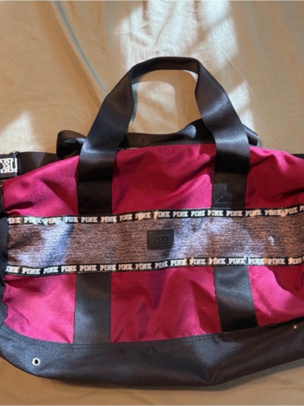 PINK Victoria's Secret Deep Pink Duffel with Black Trim